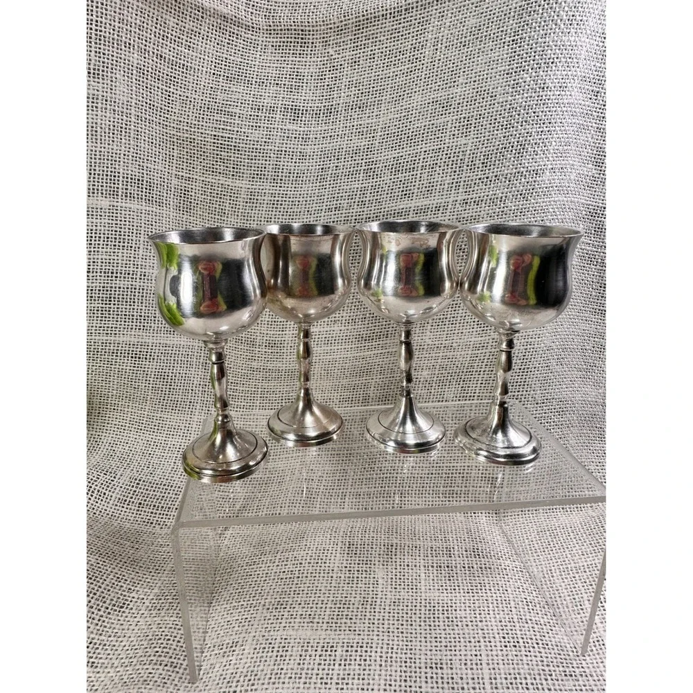 Vintage Silver Plate Cordial Goblets‎ Set of 4 Old World Barware Cottagecore